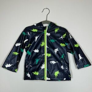 Kids Dinosaur Print Rain Jacket - Navy, Green and White Size 18 Months Like New